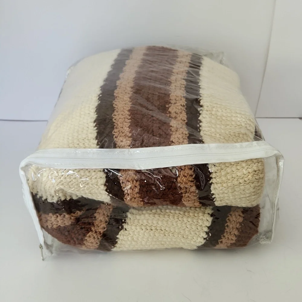 Vintage Afghan with Fringe Hand Made Earthy Colors Boho